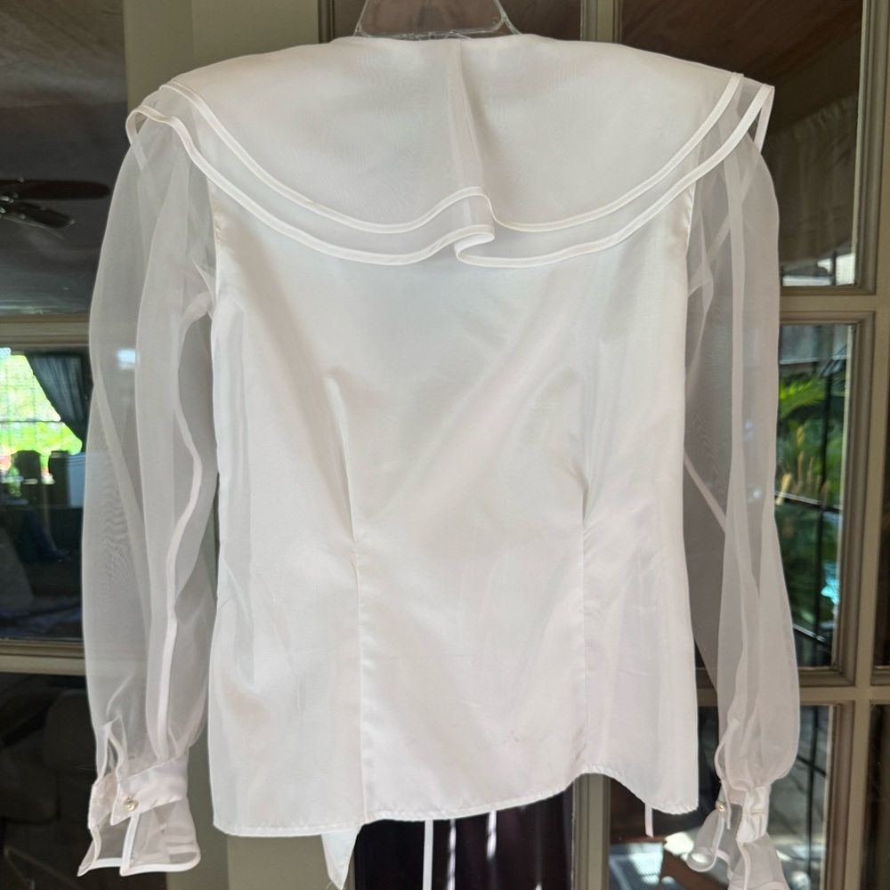 Preston & York Sheer White Blouse with Ruffled Collar - Picture 4 of 5